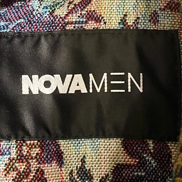 🏷️ BNWT Nova Men Tapestry Trucker Jacket Black Floral Brocade Snap Buttons Sz L - Picture 11 of 12